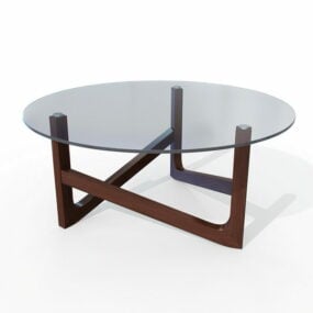 Furniture Round Glass Wooden Coffee Table 3d model