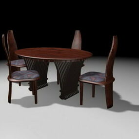 Bộ bàn ăn gỗ tròn mô hình 3d