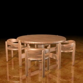 Bộ bàn ăn gỗ tròn mẫu 3d