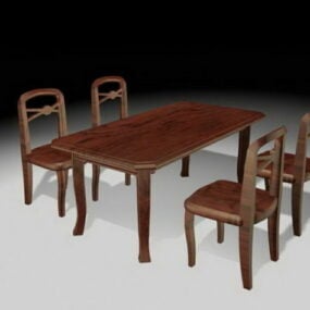 Bộ bàn ăn mộc mạc mô hình 3d