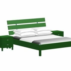 Rustykalne łóżko z platformą i szafkami nocnymi Model 3D