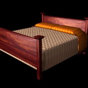 מיטת עץ כפרית דגם תלת מימד