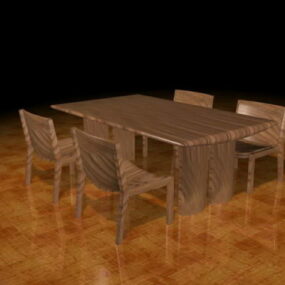 Bộ bàn ăn gỗ mộc mạc mẫu 3d