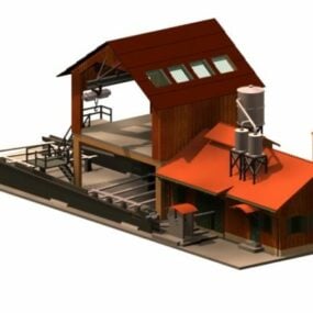 Modelo 3d de construção de oficina de serraria