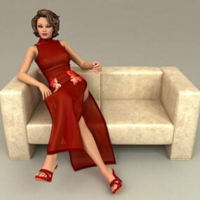 Sexy Woman Sitting On Couch 3d model