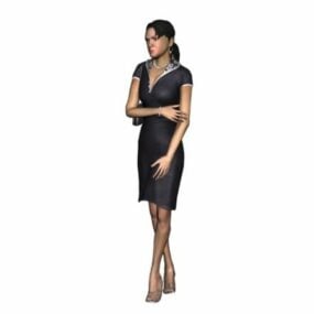Karakter Wanita Berdiri Kaki Menyilang model 3d