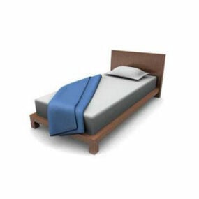Single Size Wood Platform Bed 3d model
