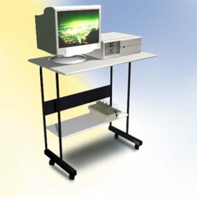 שולחן מחשב קטן עם דגם תלת מימד של מחשב
