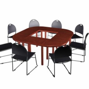 Modelo 3d de mesa e cadeiras de conferência pequena