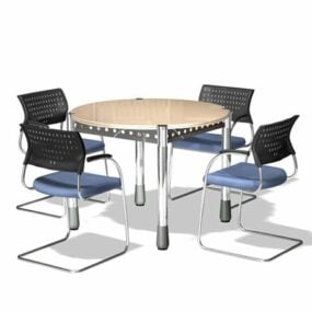 Mesa de reunião redonda pequena e cadeiras modelo 3d