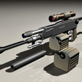 클립과 소음기가 있는 저격총 3d 모델
