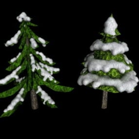 Modelo 3d de pinheiros nevados
