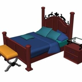 Set Kamar Tidur Kayu Solid model 3d