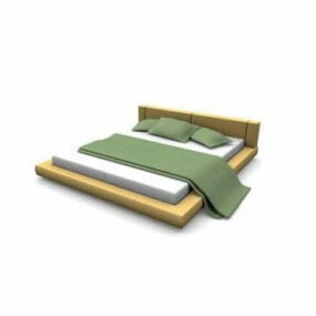 Tempat Tidur Platform Kayu Solid model 3d