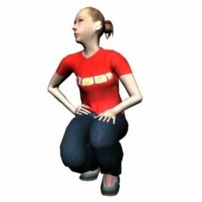 Squat Sitting Woman Character 3d-modell