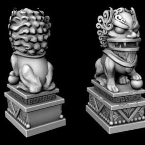 Stone Lion Statues 3d model