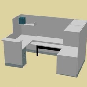 Modelo 3D de móveis de mesa para cubículo de estudante
