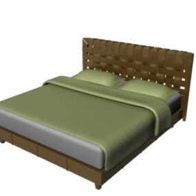Teak Wood Mattress Double Bed 3d model