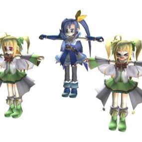 Drei Anime Girls Charakter 3D-Modell