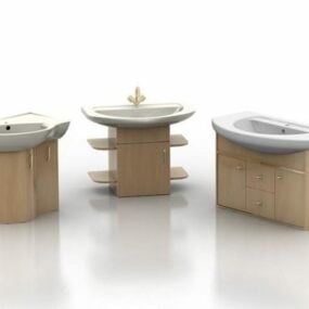 Trois types de lavabos en bois modèle 3D