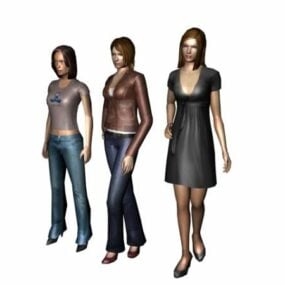 Personagem Três Jovens Mulheres Vestem Modelo 3D