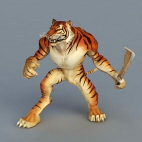 Samhail 3d de Tiger Warrior With Sword