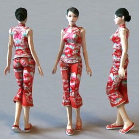 3D модель персонажа девушки в традиционном китайском платье