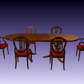 Bộ bàn ghế ăn truyền thống mô hình 3d