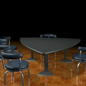 Triangle Conference Desk With Chairs 3d model