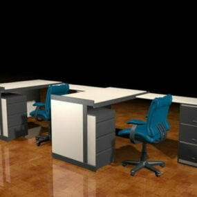 To personer Office Staff Desk Arbeidsstasjon 3d-modell