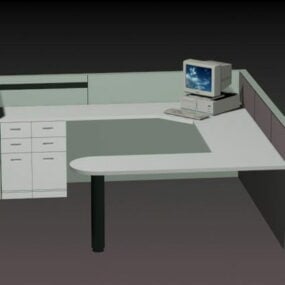 Poste de travail de bureau en forme de U modèle 3D