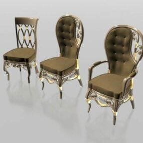 Upholstered Classic Chair Set 3d model