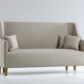 Upholstered Fabric Settee White Pillows 3d model