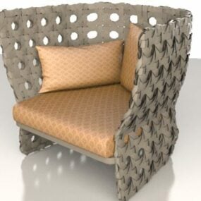 Chaise d'extérieur rembourrée en rotin modèle 3D