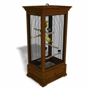 古董鸟笼与鸟 3d model