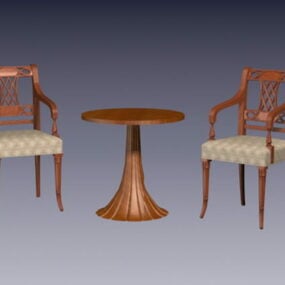 Vintage teepöytä ja tuolit 3d-malli