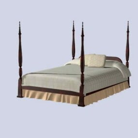 Vintage dřevěná postel s nebesy 3D model