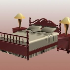 Bộ giường ngủ gỗ cổ điển mô hình 3d
