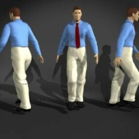 Mô hình 3d nhân vật người đàn ông mặc áo sơ mi đi bộ