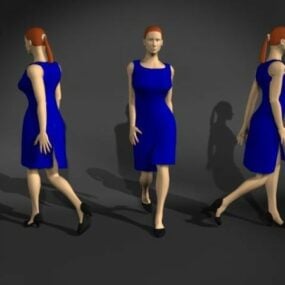 Gehende Frau im blauen Kleid Charakter 3D-Modell
