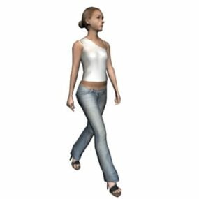 Gehende Frau im Jeans-Charakter-3D-Modell