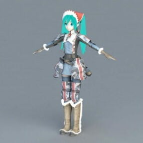 Warrior Anime Girl Miku 3d-model