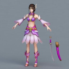 剣を持つ戦士の女性3Dモデル
