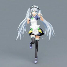 Model 3D dziewczyny anime z białym kotem
