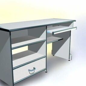 White Computer Desk With Drawers 3d model