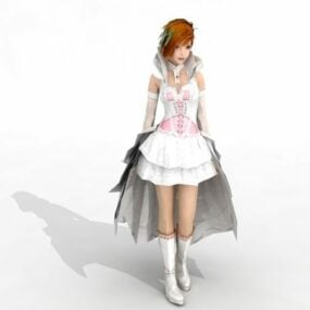 Modello 3d della ragazza del vestito bianco
