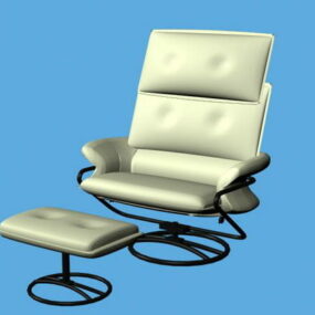 White Leather Lounge Chair And Ottoman 3d model