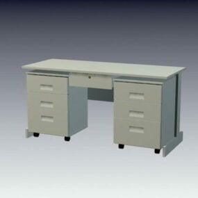 White Office Desk With Cabinet 3d model