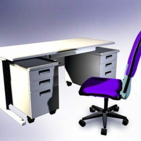 โต๊ะทำงานสีขาวพร้อมโมเดล Hutch 3d