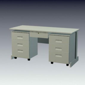 3д модель мебели Белый стол со шкафами